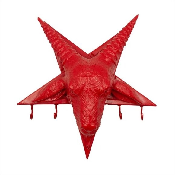 Baphomet Goathead Wall Keyholder Hanger Red Gloss Goats Head 7"x7" Satanic NIB - Picture 1 of 3